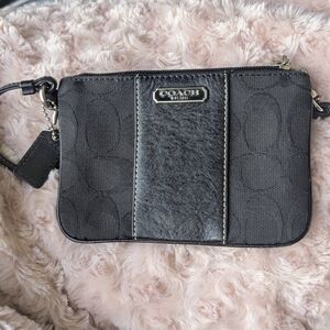 Classic Coach Signature C Black Canvas with Leather Wristlet